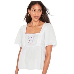 Old Navy White Swiss Dot Embroidered Flutter Sleeve Blouse